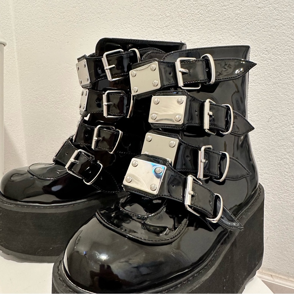 Black Patent Platform Buckle Boots